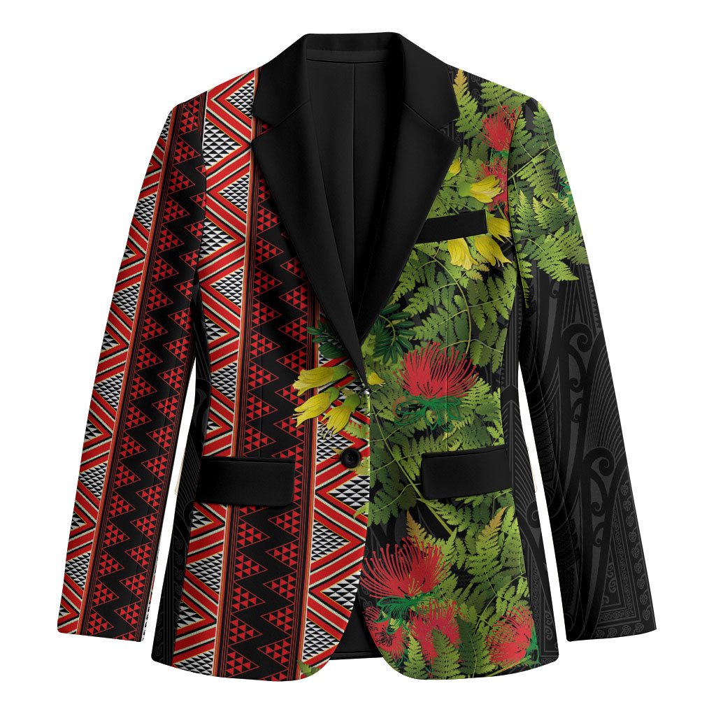 Maori Tukutuku Blazer with Ferns Pohutukawa and Kowhai Tribal Moko Patterns LT03 Unisex Multicolor - Polynesian Pride