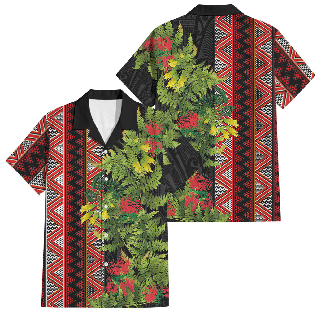 Maori Tukutuku Family Matching Long Sleeve Bodycon Dress and Hawaiian Shirt with Ferns Pohutukawa and Kowhai Tribal Moko Patterns