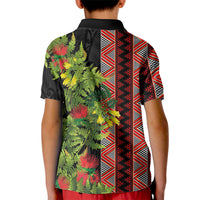 Maori Tukutuku Kid Polo Shirt with Ferns Pohutukawa and Kowhai Tribal Moko Patterns