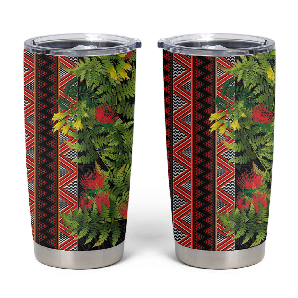 Maori Tukutuku Tumbler Cup with Ferns Pohutukawa and Kowhai Tribal Moko Patterns