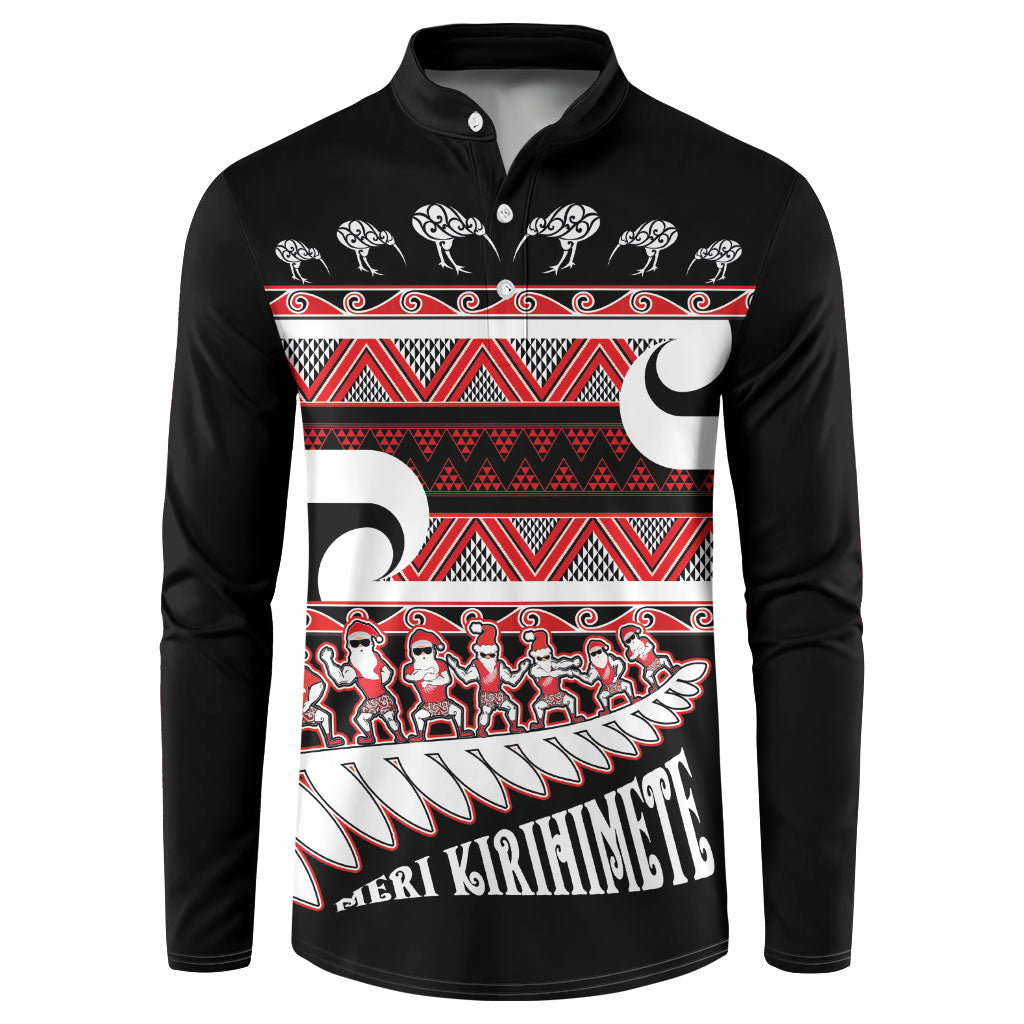 New Zealand Christmas Button Sweatshirt Funny Santa Claus Haka Dance with Tukutuku LT03 Multicolor - Polynesian Pride