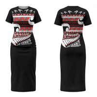 New Zealand Christmas Couples Matching Short Sleeve Bodycon Dress and Long Sleeve Button Shirt Funny Santa Claus Haka Dance with Tukutuku