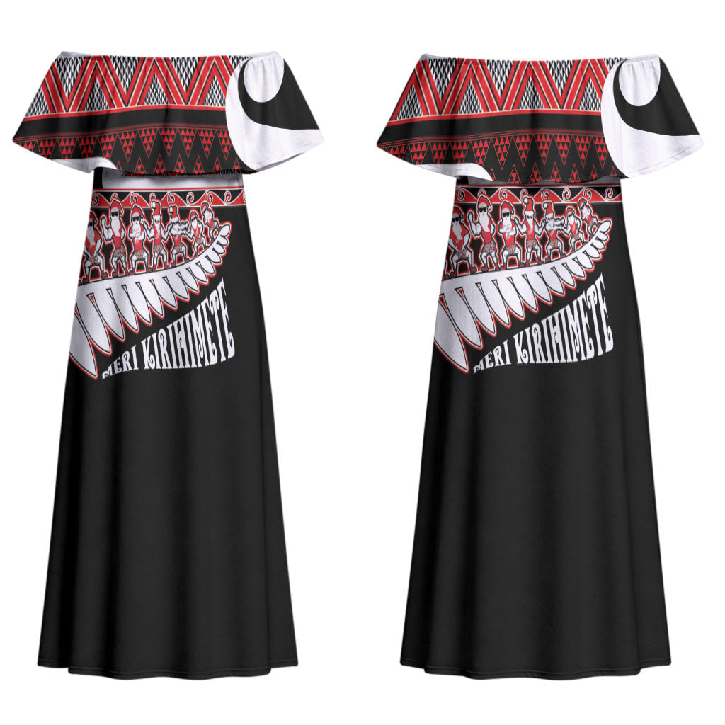 New Zealand Christmas Family Matching Off Shoulder Maxi Dress and Hawaiian Shirt Funny Santa Claus Haka Dance with Tukutuku