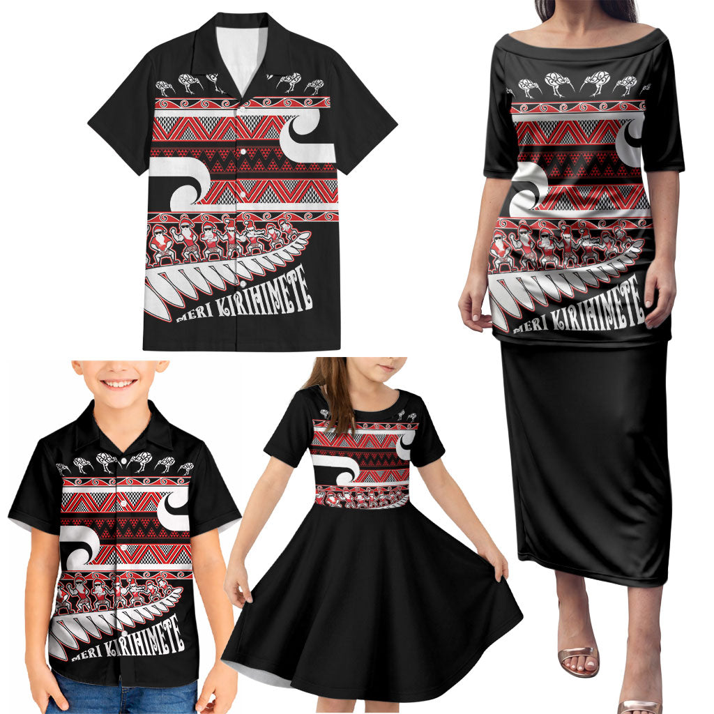 New Zealand Christmas Family Matching Puletasi and Hawaiian Shirt Funny Santa Claus Haka Dance with Tukutuku
