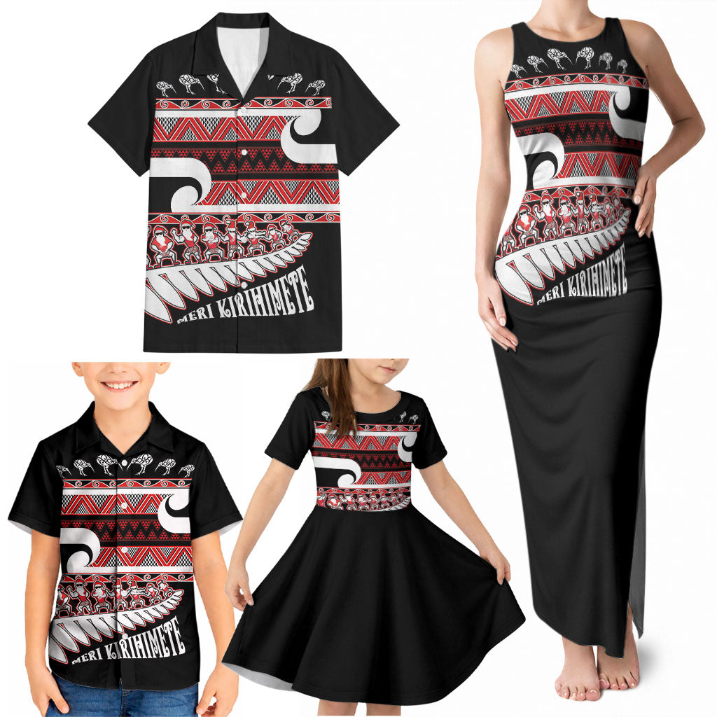 New Zealand Christmas Family Matching Tank Maxi Dress and Hawaiian Shirt Funny Santa Claus Haka Dance with Tukutuku LT03 - Polynesian Pride