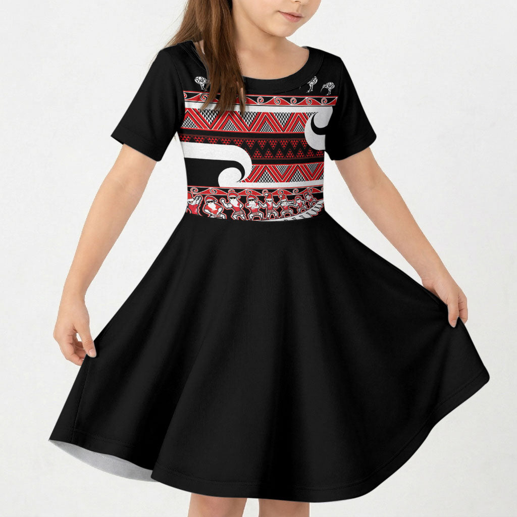 New Zealand Christmas Kid Short Sleeve Dress Funny Santa Claus Haka Dance with Tukutuku