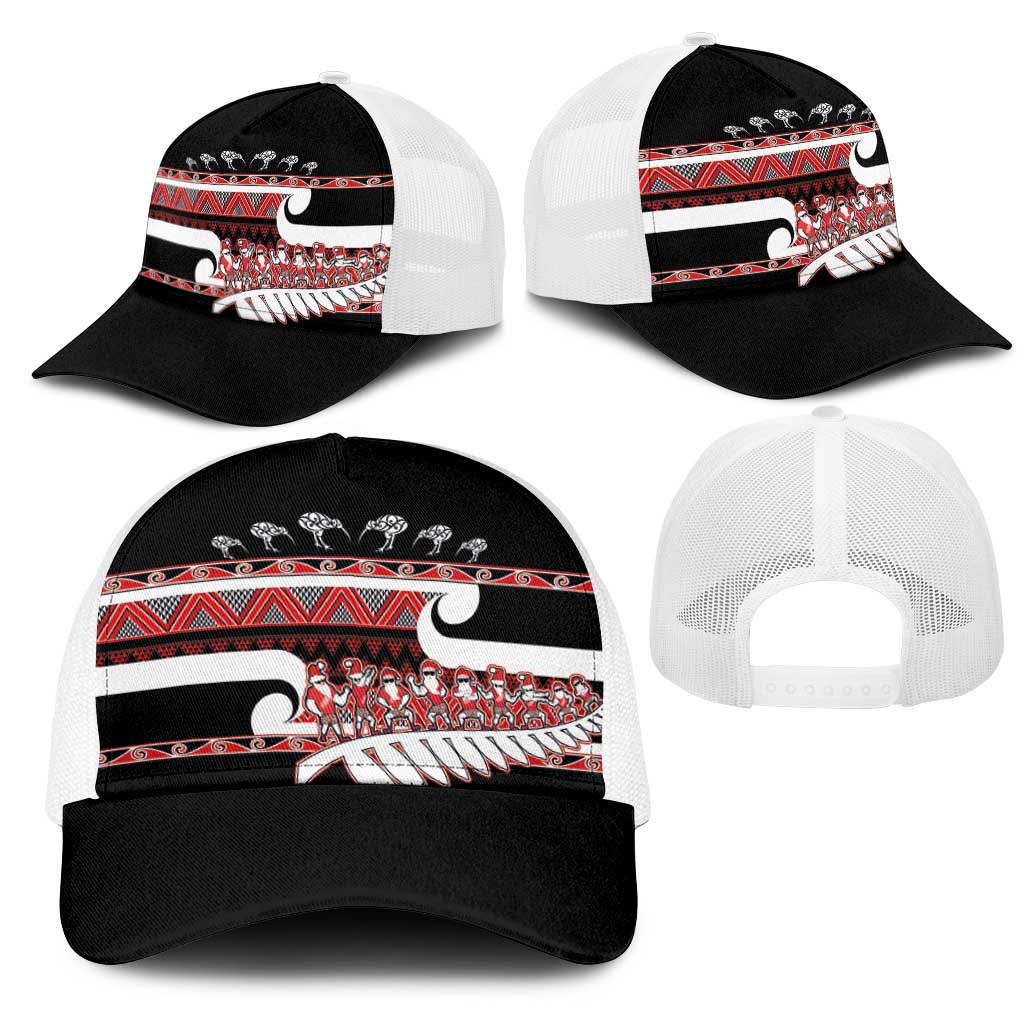 New Zealand Christmas Mesh Trucker Cap Funny Santa Claus Haka Dance with Tukutuku