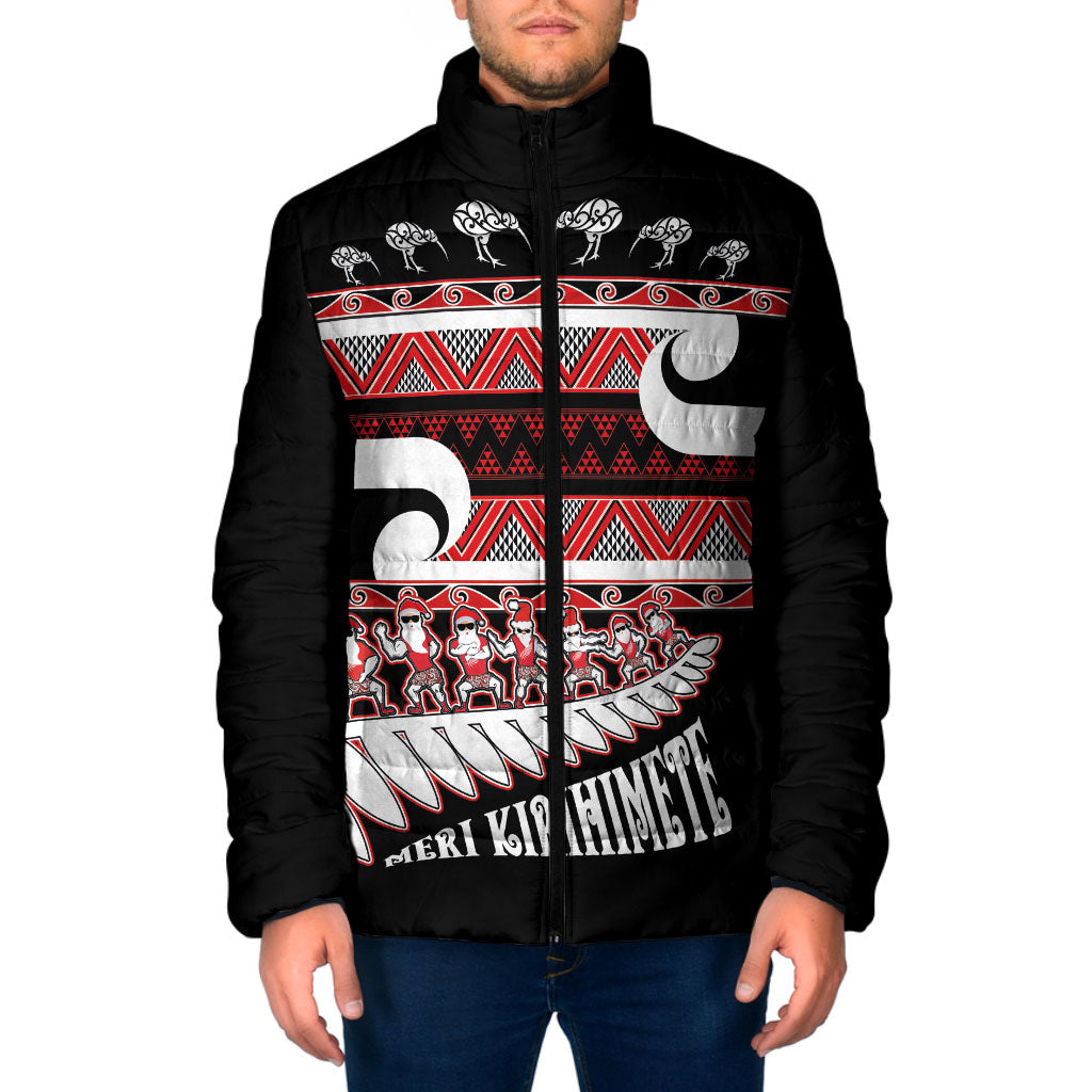 New Zealand Christmas Padded Jacket Funny Santa Claus Haka Dance with Tukutuku LT03 Men Multicolor - Polynesian Pride