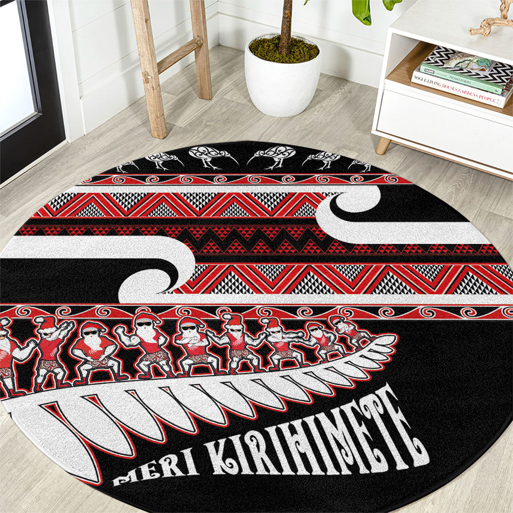 New Zealand Christmas Round Carpet Funny Santa Claus Haka Dance with Tukutuku LT03 Multicolor - Polynesian Pride