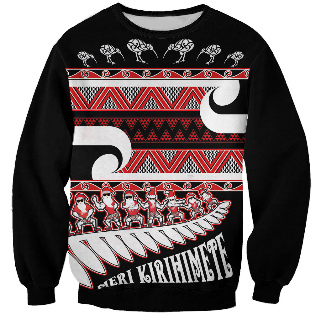 New Zealand Christmas Sweatshirt Funny Santa Claus Haka Dance with Tukutuku LT03 Unisex Multicolor - Polynesian Pride