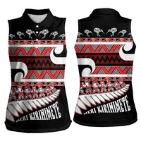 New Zealand Christmas Women Sleeveless Polo Shirt Funny Santa Claus Haka Dance with Tukutuku