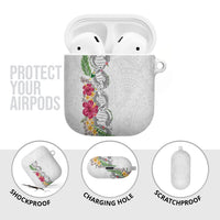 Hawaii DNA Kakau Tattoo AirPods Case with Plumeria and Hibiscus Tropical Plants White Color