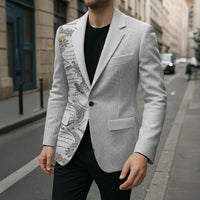 Hawaii DNA Kakau Tattoo Blazer with Plumeria and Hibiscus Tropical Plants White Color