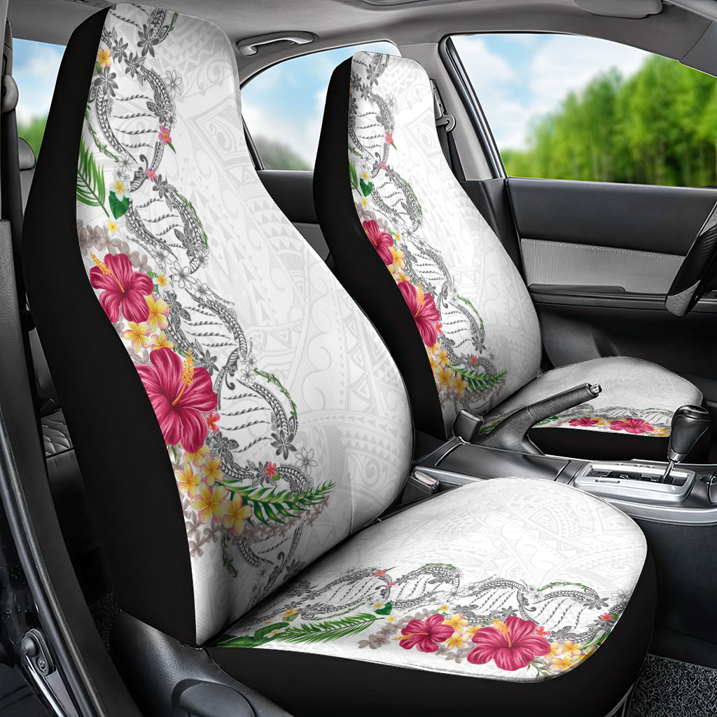 Hawaii DNA Kakau Tattoo Car Seat Cover with Plumeria and Hibiscus Tropical Plants White Color