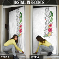 Hawaii DNA Kakau Tattoo Door Cover with Plumeria and Hibiscus Tropical Plants White Color