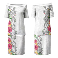 Hawaii DNA Kakau Tattoo Family Matching Puletasi and Hawaiian Shirt with Plumeria and Hibiscus Tropical Plants White Color