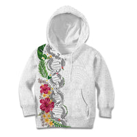 Hawaii DNA Kakau Tattoo Kid Hoodie with Plumeria and Hibiscus Tropical Plants White Color