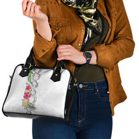 Hawaii DNA Kakau Tattoo Shoulder Handbag with Plumeria and Hibiscus Tropical Plants White Color