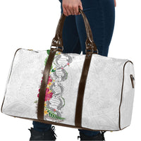 Hawaii DNA Kakau Tattoo Travel Bag with Plumeria and Hibiscus Tropical Plants White Color