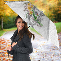 Hawaii DNA Kakau Tattoo Umbrella with Plumeria and Hibiscus Tropical Plants White Color