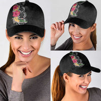 Hawaii DNA Kakau Tattoo Classic Cap with Plumeria and Hibiscus Tropical Plants Black Color