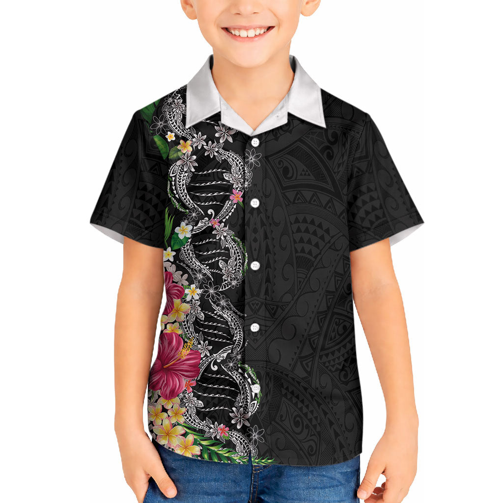 Hawaii DNA Kakau Tattoo Hawaiian Shirt with Plumeria and Hibiscus Tropical Plants Black Color