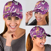 Hawaiian and Japanese Culture Together Classic Cap Kakau Tribal Pattern and Irezumi Art Purple Color