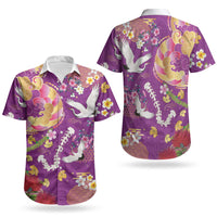 Hawaiian and Japanese Culture Together Couples Matching Summer Maxi Dress and Hawaiian Shirt Kakau Tribal Pattern and Irezumi Art Purple Color