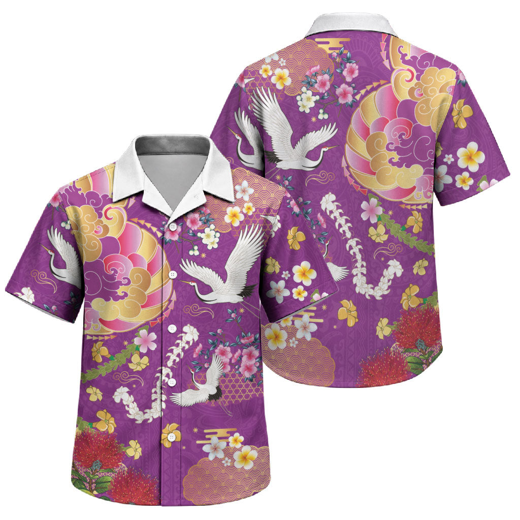 Hawaiian and Japanese Culture Together Family Matching Puletasi and Hawaiian Shirt Kakau Tribal Pattern and Irezumi Art Purple Color