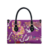 Hawaiian and Japanese Culture Together Leather Bag Kakau Tribal Pattern and Irezumi Art Purple Color