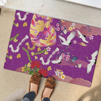 Hawaiian and Japanese Culture Together Rubber Doormat Kakau Tribal Pattern and Irezumi Art Purple Color