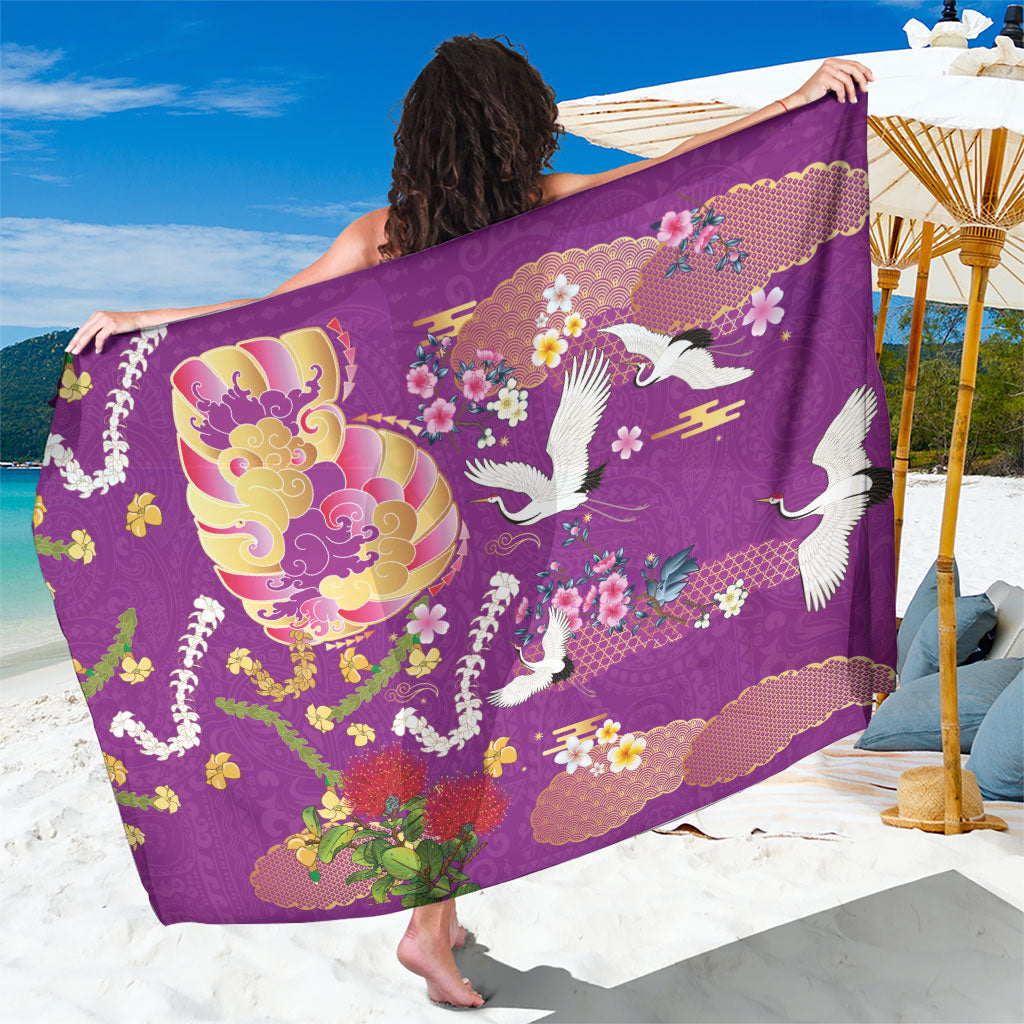 Hawaiian and Japanese Culture Together Sarong Kakau Tribal Pattern and Irezumi Art Purple Color LT03 One Size 44 x 66 inches Purple - Polynesian Pride