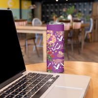 Hawaiian and Japanese Culture Together Skinny Tumbler Kakau Tribal Pattern and Irezumi Art Purple Color