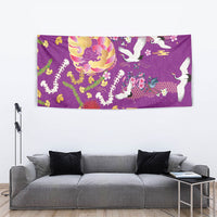 Hawaiian and Japanese Culture Together Tapestry Kakau Tribal Pattern and Irezumi Art Purple Color