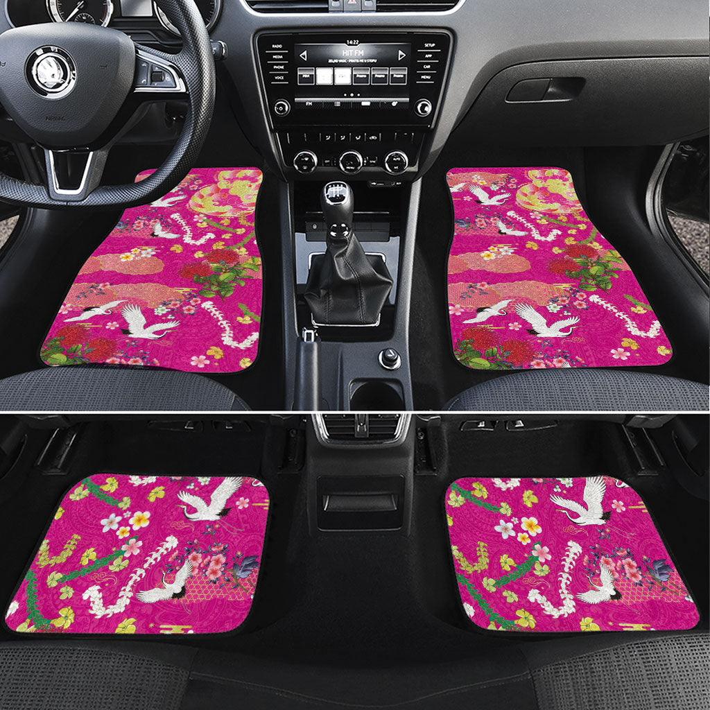 Hawaiian and Japanese Culture Together Car Mats Kakau Tribal Pattern and Irezumi Art Pink Color LT03 Set 4pcs Pink - Polynesian Pride