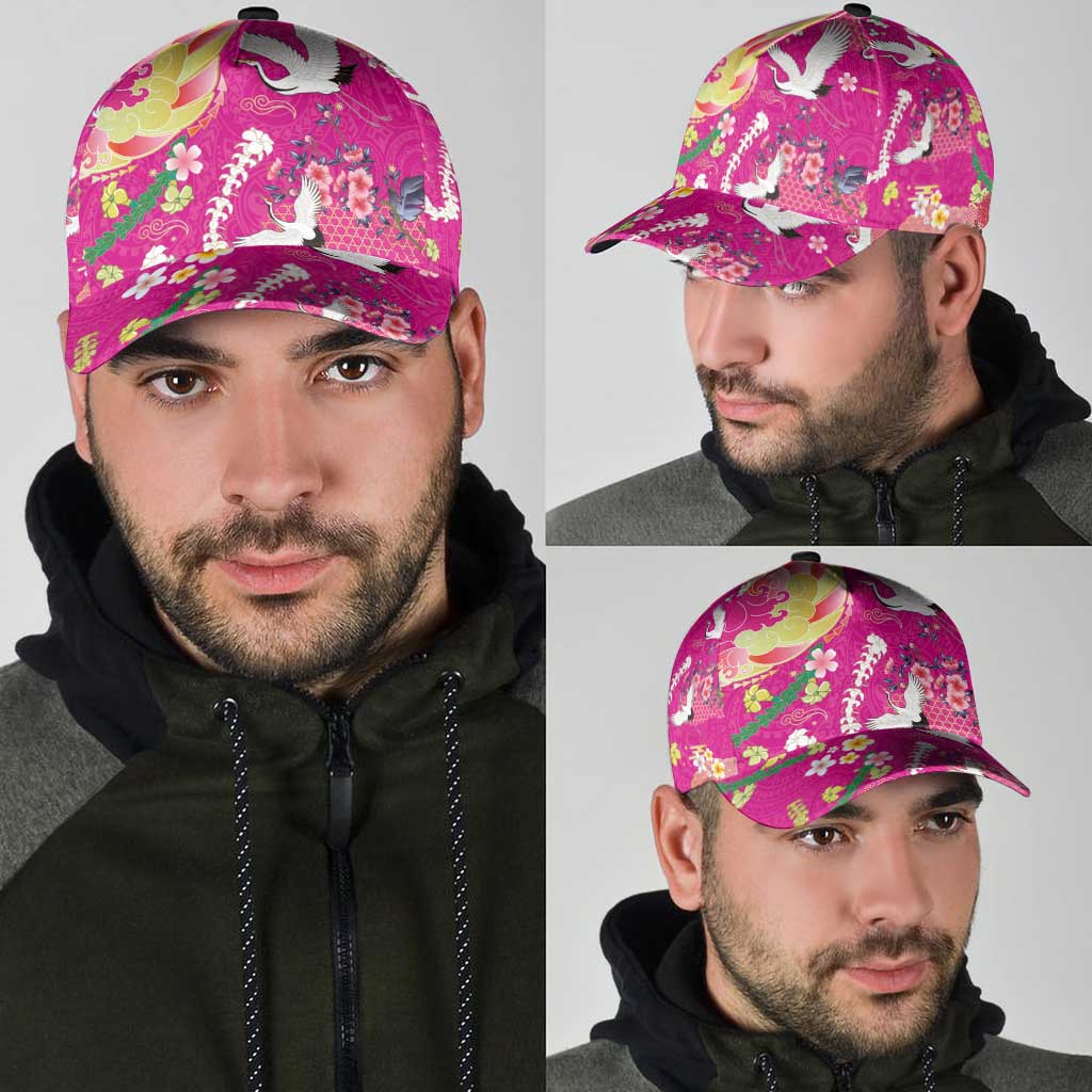 Hawaiian and Japanese Culture Together Classic Cap Kakau Tribal Pattern and Irezumi Art Pink Color