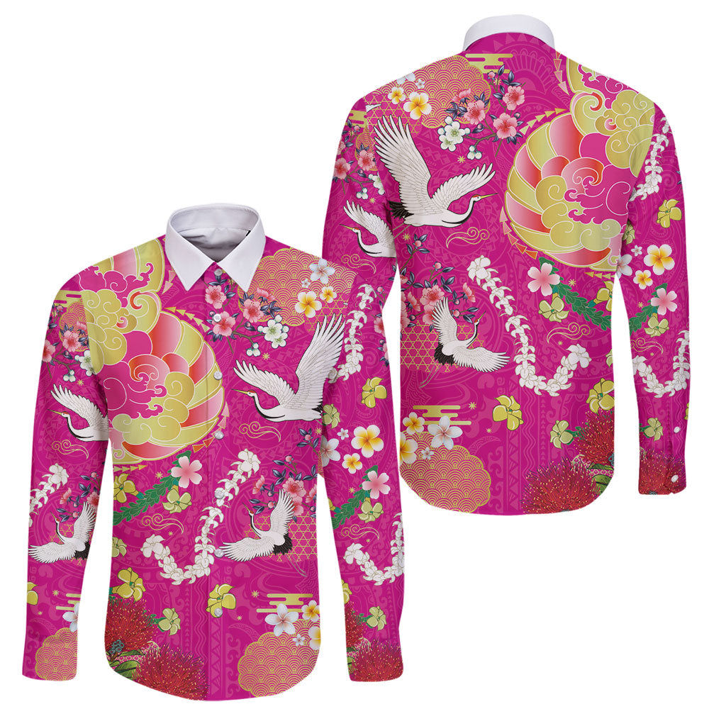 Hawaiian and Japanese Culture Together Family Matching Mermaid Dress and Hawaiian Shirt Kakau Tribal Pattern and Irezumi Art Pink Color