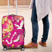 Hawaiian and Japanese Culture Together Luggage Cover Kakau Tribal Pattern and Irezumi Art Pink Color