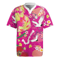 Hawaiian and Japanese Culture Together Rugby Jersey Kakau Tribal Pattern and Irezumi Art Pink Color