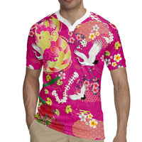 Hawaiian and Japanese Culture Together Rugby Jersey Kakau Tribal Pattern and Irezumi Art Pink Color