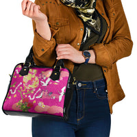 Hawaiian and Japanese Culture Together Shoulder Handbag Kakau Tribal Pattern and Irezumi Art Pink Color