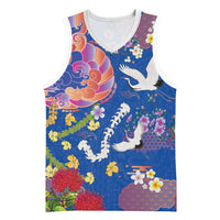Hawaiian and Japanese Culture Together Basketball Jersey Kakau Tribal Pattern and Irezumi Art Blue Color