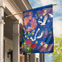 Hawaiian and Japanese Culture Together Garden Flag Kakau Tribal Pattern and Irezumi Art Blue Color
