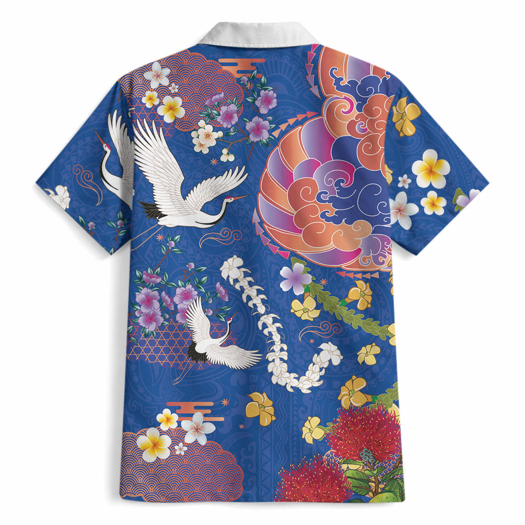 Hawaiian and Japanese Culture Together Hawaiian Shirt Kakau Tribal Pattern and Irezumi Art Blue Color