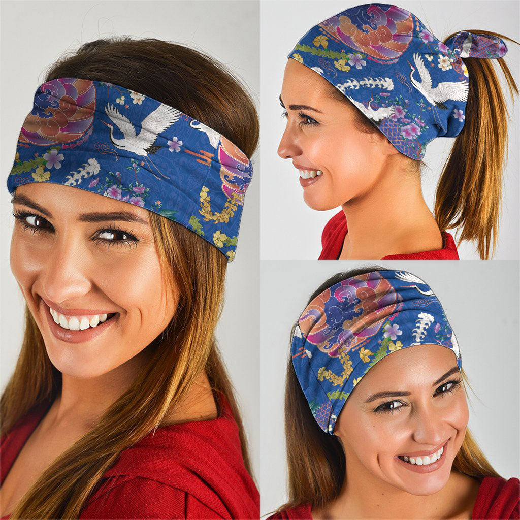Hawaiian and Japanese Culture Together Neck Gaiter Kakau Tribal Pattern and Irezumi Art Blue Color