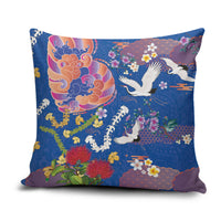 Hawaiian and Japanese Culture Together Pillow Cover Kakau Tribal Pattern and Irezumi Art Blue Color