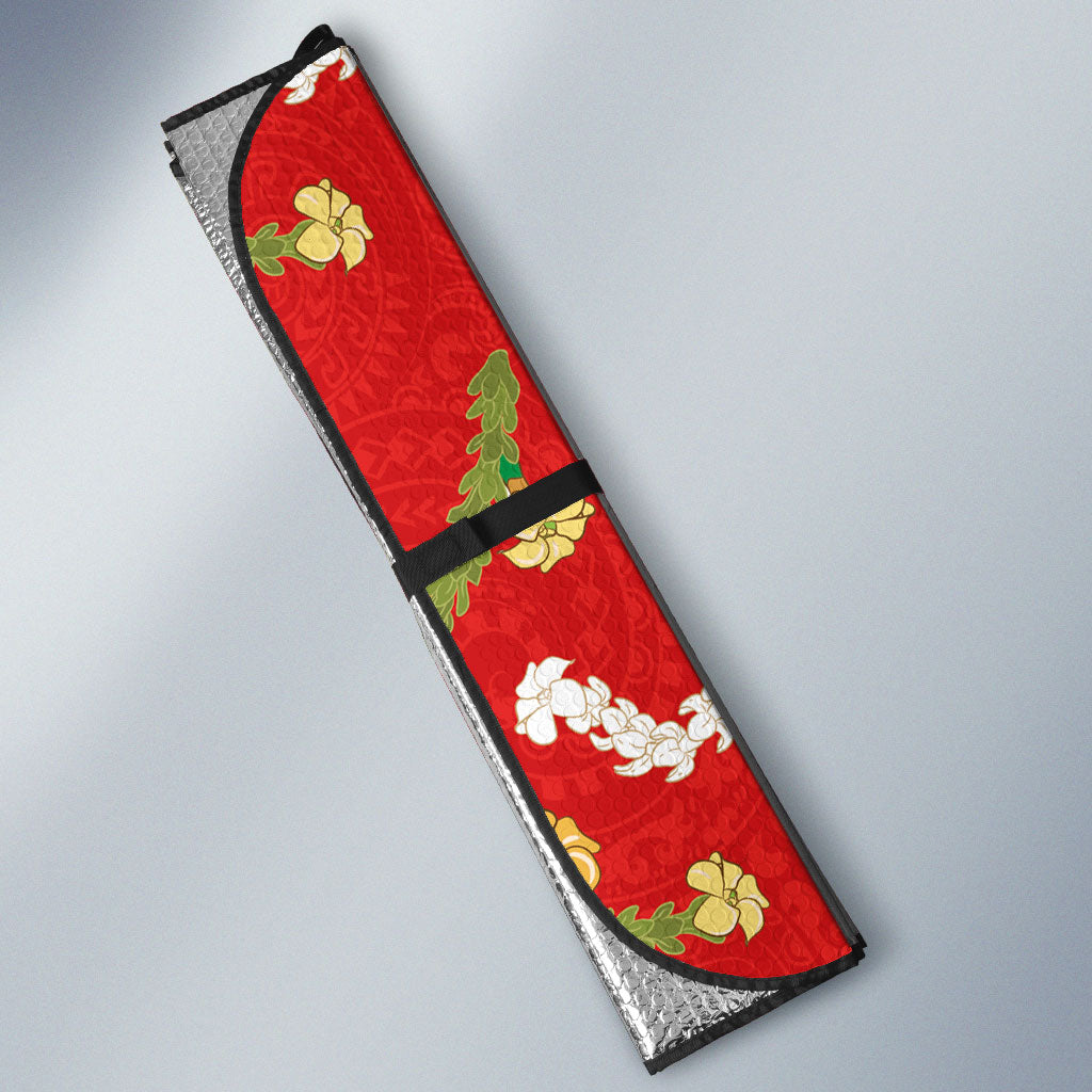Hawaiian and Japanese Culture Together Auto Sun Shade Kakau Tribal Pattern and Irezumi Art Red Color
