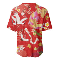 Hawaiian and Japanese Culture Together Baseball Jersey Kakau Tribal Pattern and Irezumi Art Red Color