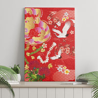 Hawaiian and Japanese Culture Together Canvas Wall Art Kakau Tribal Pattern and Irezumi Art Red Color