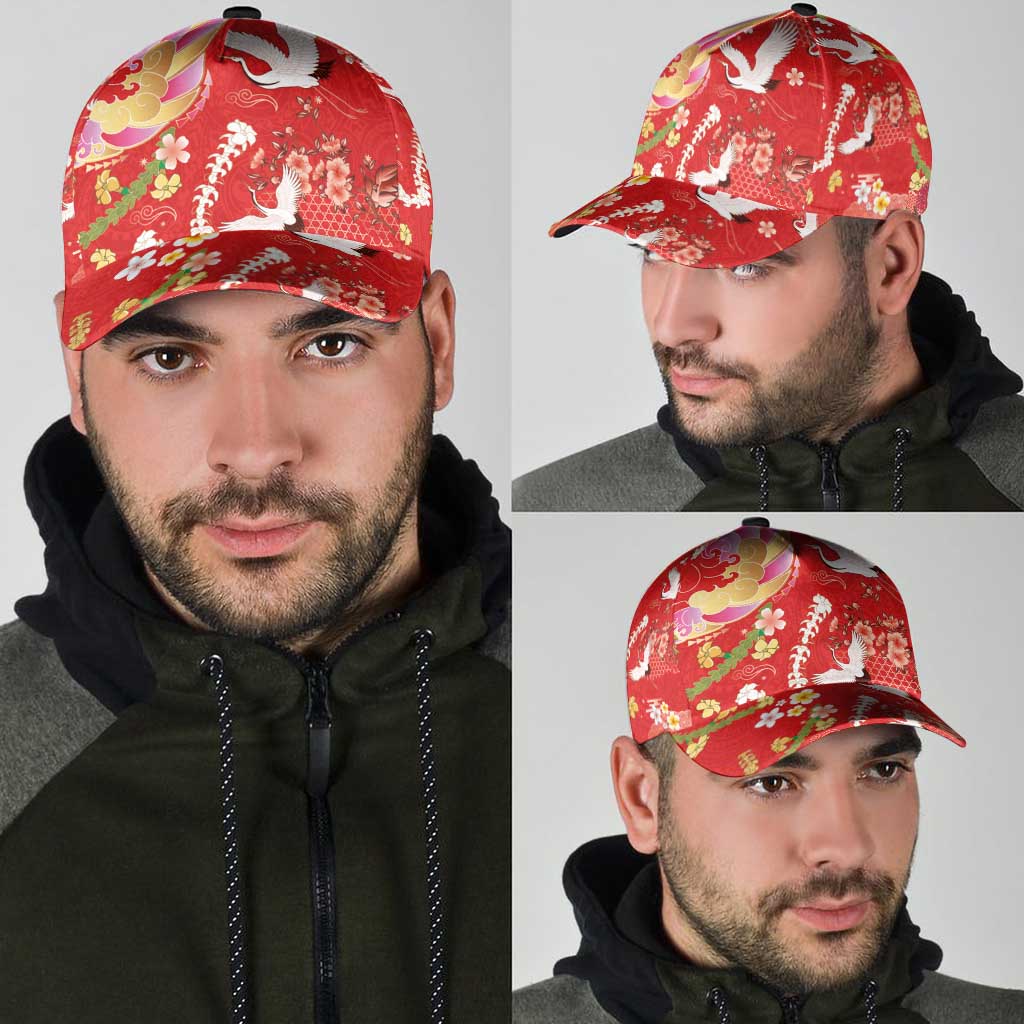 Hawaiian and Japanese Culture Together Classic Cap Kakau Tribal Pattern and Irezumi Art Red Color